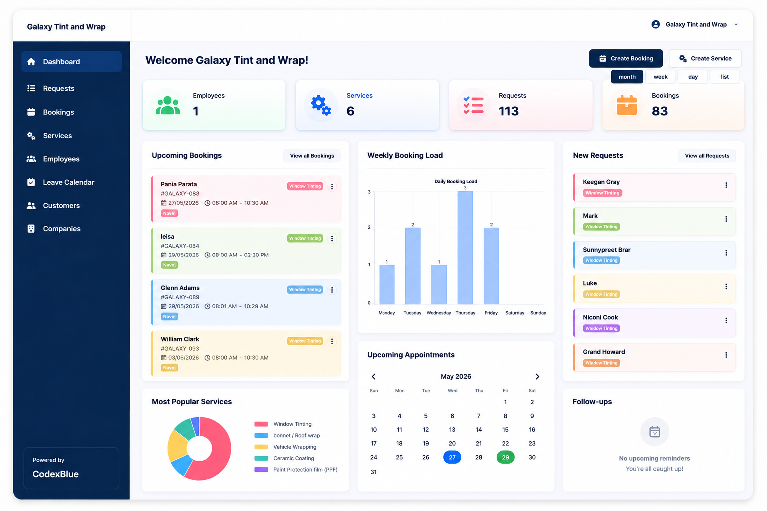 Galaxy Tint CRM Dashboard